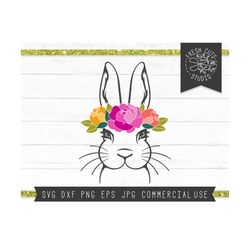 rabbit face svg, floral easter bunny svg, rabbit with flower crown, bunny face svg, easter svg, easter shirt svg cut fil