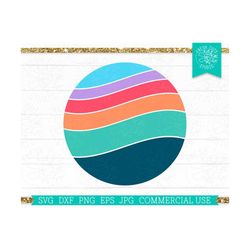 retro circle sunset svg dxf eps png jpg, wavy vintage ocean beach circle cut file circle clipart, commercial use cutting