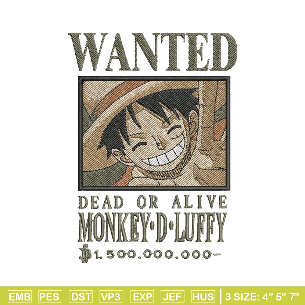 Bounty Luffy embroidery design, One piece embroidery, Anime design, Embroidery shirt, Embroidery file,Digital download.zip.jpg