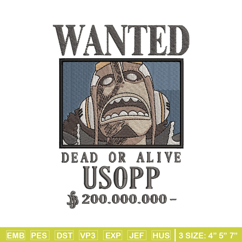 Bounty usopp embroidery design, One piece embroidery, Anime design, Embroidery shirt, Embroidery file,Digital download.zip.jpg