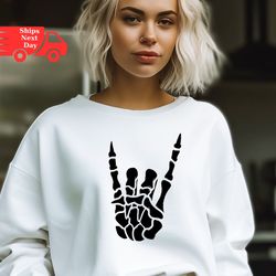 skeleton rock on devil horn sign sweatshirt and hoodie, skeleton rock on hoodie sweatshirt, rock n roll sweatshirt, rock