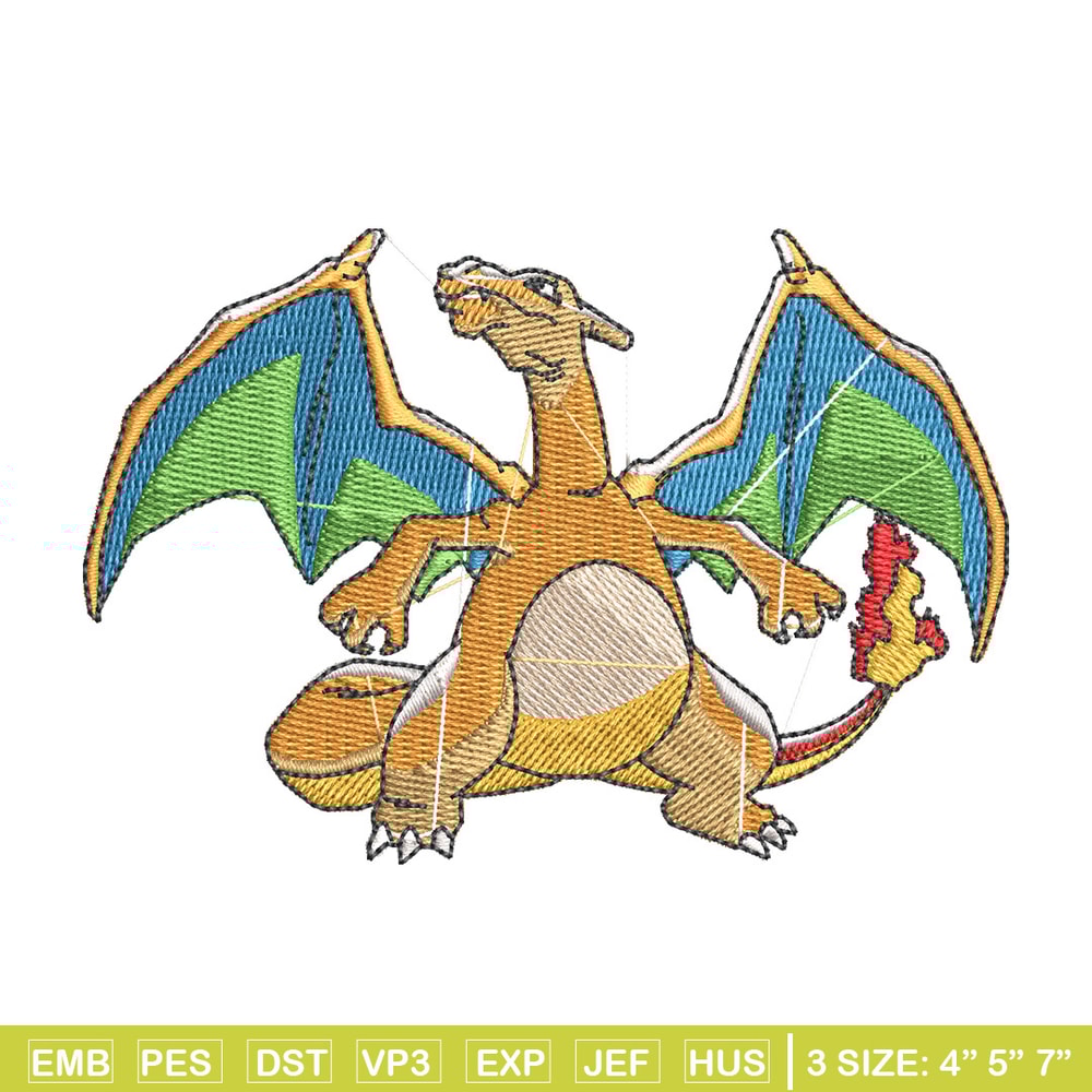 Charizard embroidery design, Pokemon embroidery, Anime design, Embroidery shirt, Embroidery file, Digital download.jpg