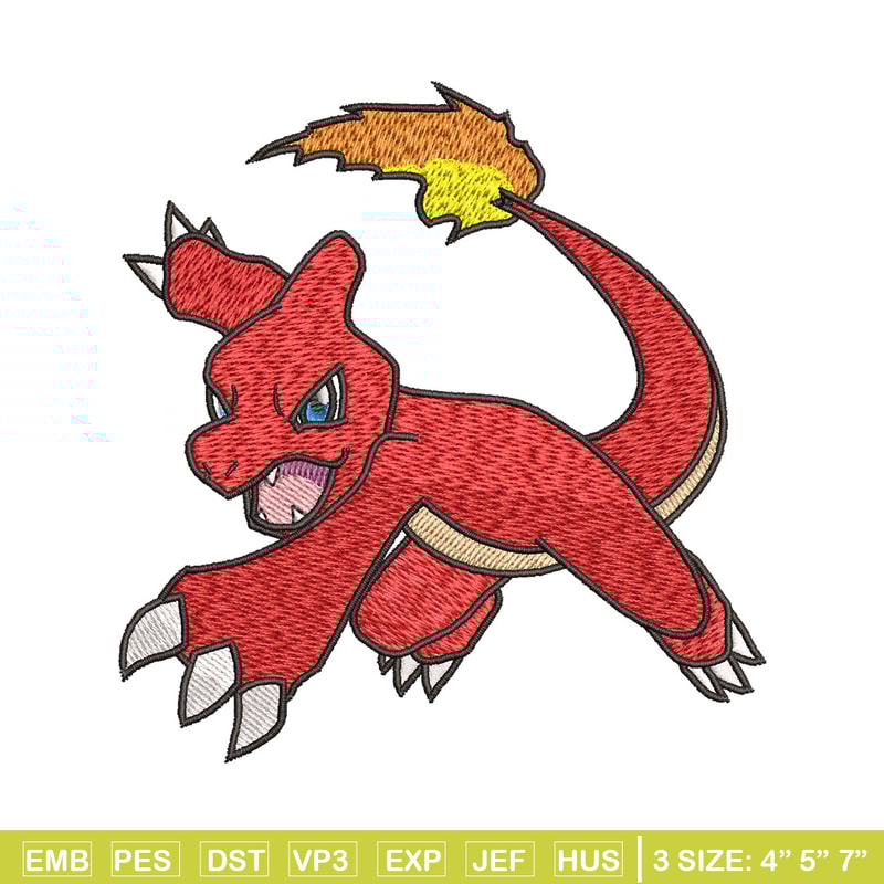 Charmeleon embroidery design, Pokemon embroidery, Anime design, Embroidery shirt, Embroidery file, Digital download.jpg