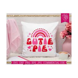 cutie pie svg retro lettering valentine's day svg rainbow cut file for cricut silhouette cameo, dxf png jpg, funny valen
