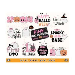 Pink Halloween SVG Bundle, Halloween Girl PNG, Baby Halloween Shirt SVG, Boo Kids Shirt, Spooky, Ghost, Pumpkin, Files F