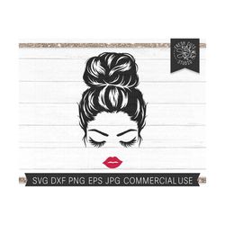 messy bun svg file, hair svg, girl with lashes svg, messy bun face svg, eyelashes, top knot svg, mom svg, eyebrows, red