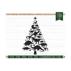 dinosaur christmas tree svg for boys, t-rex holiday cut file for cricut, stegosaurus velociraptor jurassic svg, commerci