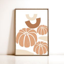 boho pumpkin fall printable wall art - mid century modern decor, seasonal autumn abstract print, cozy home decor