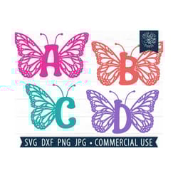 butterfly letters svg alphabet cut file cricut, silhouette, butterfly wing letters, butterfly monogram letters, monogram
