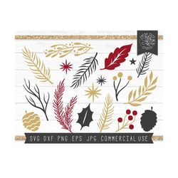 winter greenery svg, christmas svg floral greenery, pinecone svg, pine svg twigs, holly svg, instant download winter cut