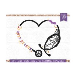 fall stethoscope svg cut file for cricut, spooky season heart stethoscope svg for nurse, halloween stethoscope svg, spid