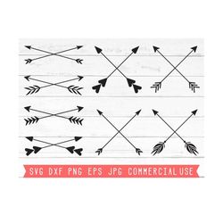 arrow svg cut file instant download design files for cricut, silhouette, crossed arrow accent svg, arrow flourish, heart