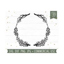 rustic wreath svg cut file, farmhouse monogram frame png clipart image, hand drawn, branch wreath, country monogram fram