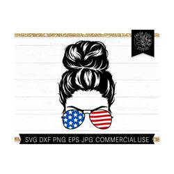 messy bun svg file, messy bun sunglasses svg cut file for cricut, sublimation png, american flag patriotic svg woman mom