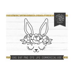 rabbit svg, cute rabbit face svg, floral rabbit svg, floral bunny svg, bunny face svg, eyelashes, flowers svg, easter bu