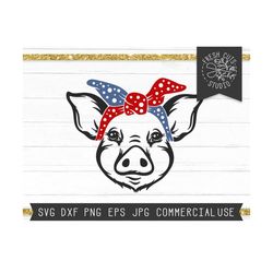 pig svg, pig face svg, pig with bandana svg, 4th of july svg, red white blue svg, pig clipart, bandana pig svg, pig cut