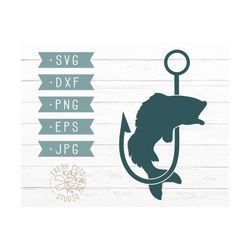 fishing svg cut file, instant download, bass fishing logo, angling svg, fishing cut file, fish and hook silhouette, larg