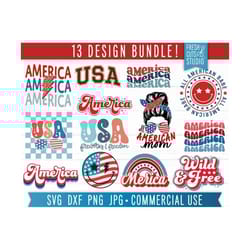 retro 4th of july svg bundle, july 4th svg, boho american mom, smile face, trendy fourth of july shirt png, usa flag, in