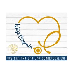 west virginia heart stethoscope svg instant download nursing nurse design, commercial use west virginia clipart stethosc