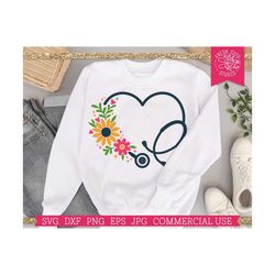 flower stethoscope svg nurse cut file for cricut silhouette, spring floral stethoscope, nursing, doctor, commercial use,