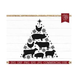 christmas tree farm animals svg cut file for cricut, cow chicken pig sheep country christmas farmhouse sign clipart, sno