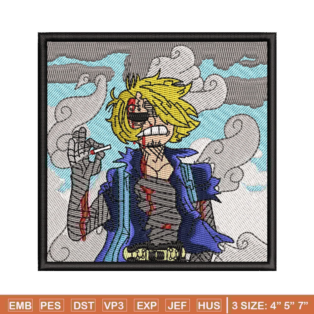 Sanji smoke embroidery design, One piece embroidery, Anime design, Embroidery file, Embroidery shirt, Digital download.jpg