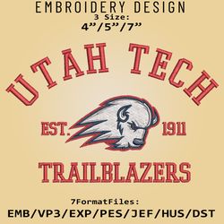 Utah Tech Trailblazers embroidery design, NCAA Logo Embroidery Files, NCAA Trailblazers, Machine Embroidery Pattern