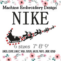 New Year's embroidery design with Nike with Santa on a sleigh with reindeer