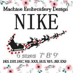 new year's embroidery design with nike with santa on a sleigh with reindeer