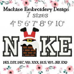new year's nike embroidery design with santa stuck in a chimney