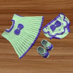 Crochet Baby set Pattern, Crochet Baby Shoes Pattern, Crochet Girl Dress Pattern, 3 in 1 baby Set Patterns, Crochet Baby