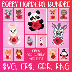 Animals Valentines | Lollipop Holder Bundle | Paper Craft Templates SVG | Sucker holder