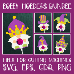 Mardi Gras Gnomes | Lollipop Holder Bundle | Paper Craft Templates SVG | Sucker holder