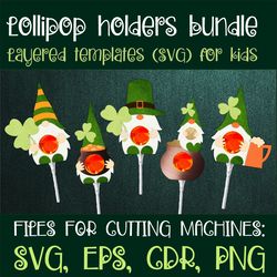 St Patricks Gnomes | Lollipop Holder Bundle | Paper Craft Templates SVG | Sucker holder