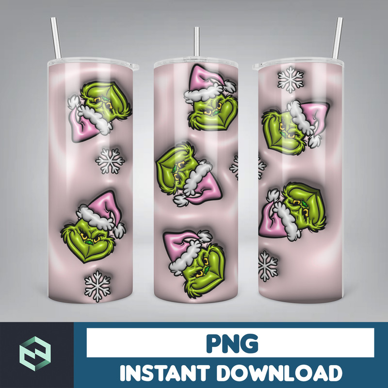 Inflated 3D Puff Pink Grinch Christmas Bubble 20 oz, 20 oz Straight and Tapered Tumbler Design for Sublimation, Tumbler Wraps.jpg