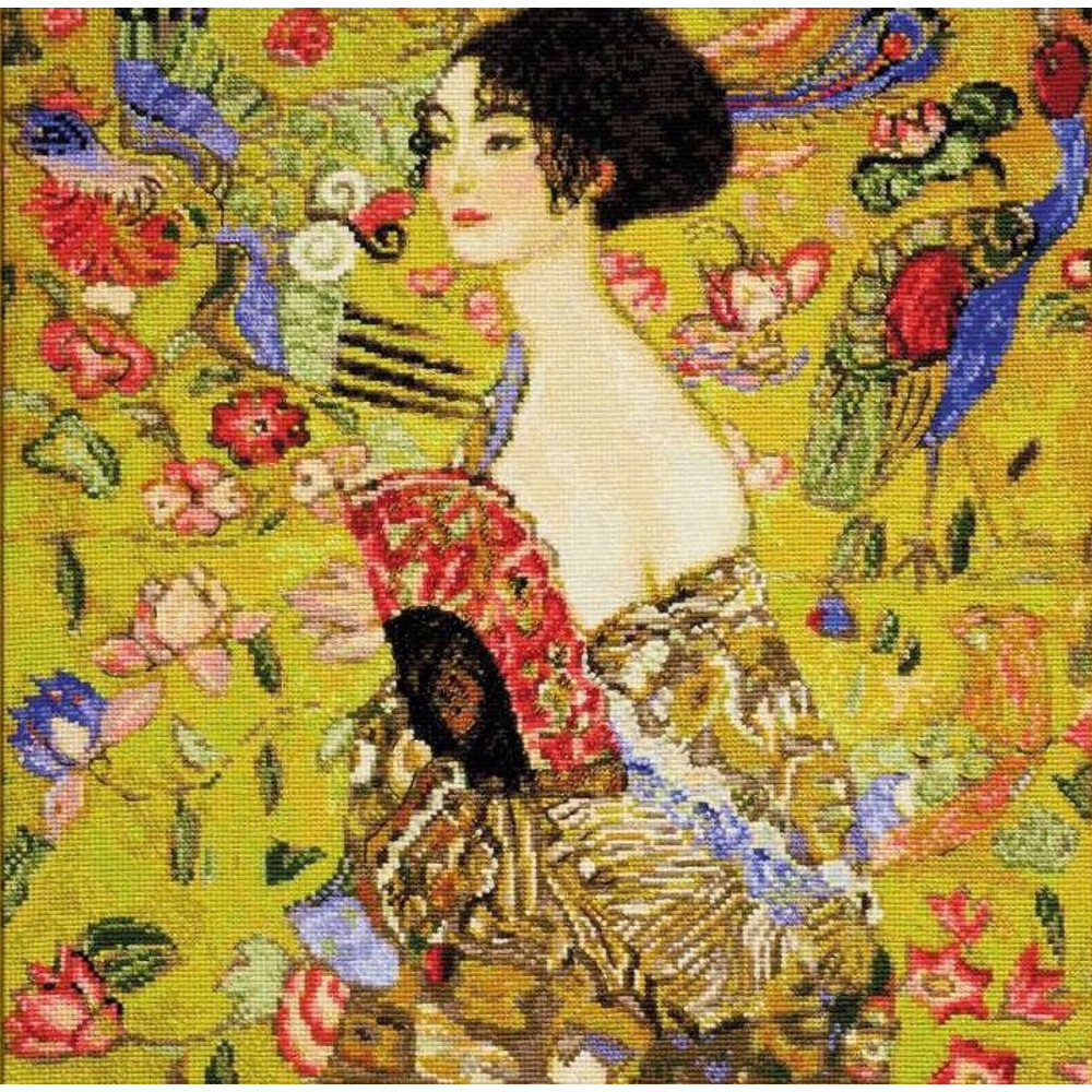 Kit Cross Stitch - Lady with a Fan Gustav Klimt - Embroidery Kit - Needlework Kit (4).jpg