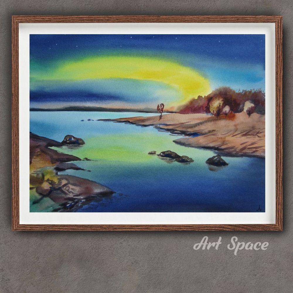 Northern Lights - Sea - Blue Picture - City - Sky - Picture of Watercolors - Big Picture - 2.jpg