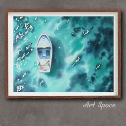 original watercolor painting "azure lagoon", decoration for office, housewarming gift, hallway decor, still life