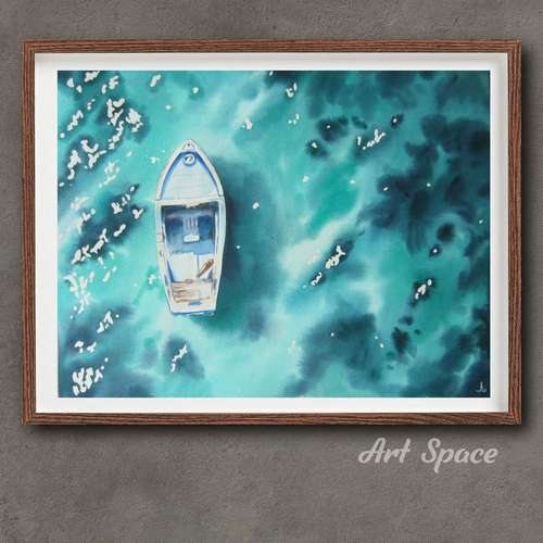 Original watercolor painting "Azure Lagoon", decoration for office, housewarming gift, hallway decor, still life