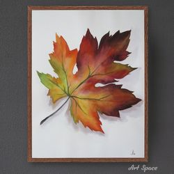 original watercolor painting "autumn leaf", decoration for office, housewarming gift, hallway decor, still life