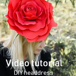 Diy flower fascinator Video tutorial create derby hat, lesson, templates, assembly instructions rose hairpin, wedding