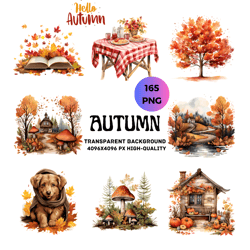 Autumn Clipart Bundle - 165 PNG Cute Fall Images, Instant Digital Download, Commercial Use, Transparent background