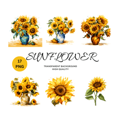 17 PNG Watercolor Sunflowers Clipart - fall sunflower floral bouquets in PNG format instant download for commercial use
