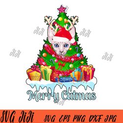 Merry Catmas PNG, Sphynx Cat Christmas Tree PNG