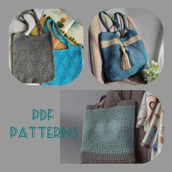 Set of three PDF bag patterns easy tutorial for beginners