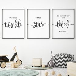 twinkle twinkle little star printable, set of 3 prints, nursery print set, printable wall decor, nursery art prints