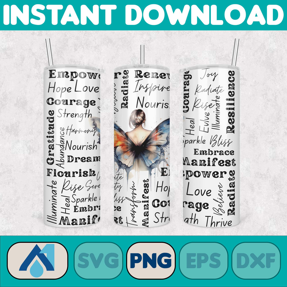 Design Positive Affirmations 20 oz Skinny Tumbler Sublimation Design Digital Download PNG Instant,Inspirational Butterfly (3).jpg
