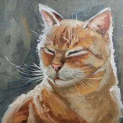 Cat painting Orange cat artwork original oil art pet portrate