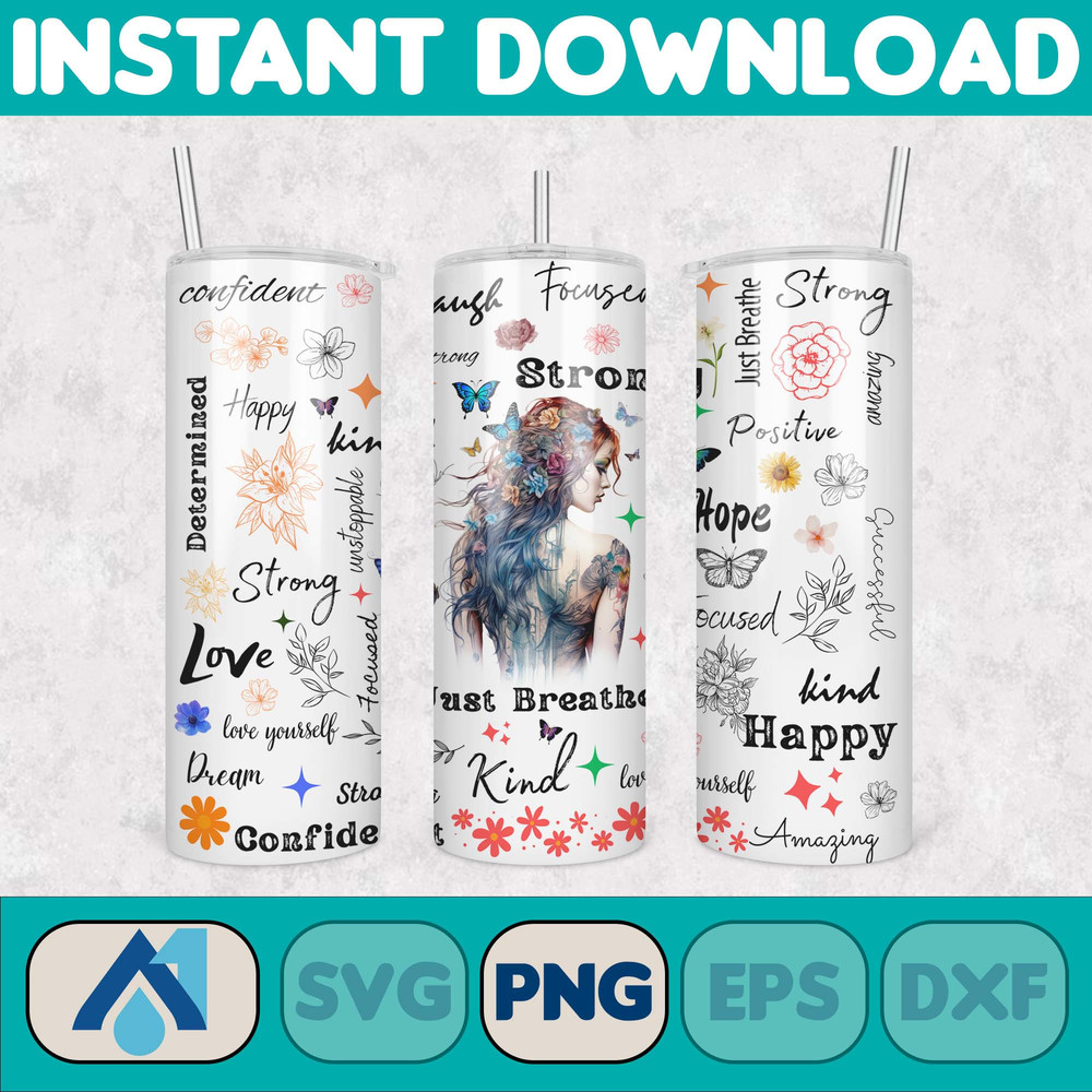 Design Positive Affirmations 20 oz Skinny Tumbler Sublimation Design Digital Download PNG Instant,Inspirational Butterfly (12).jpg