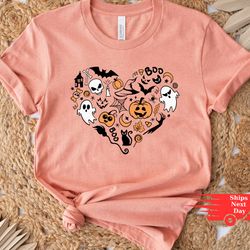 doodles heart halloween shirt, pumpkin halloween t-shirt, funny halloween shirt, halloween t-shirt, doodles t-shirt, gho